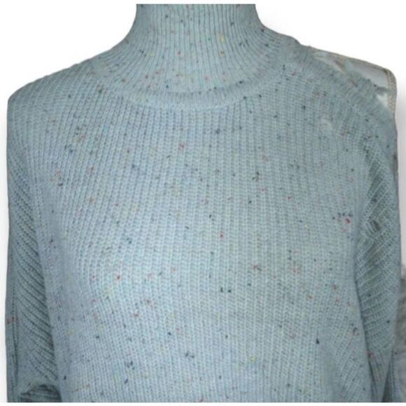 ZENANA LT. BLUE GRAY CUTOUT TURTLENECK DISTRESSED SWEATER NWT MULTIPLE SIZES. GO - Picture 7 of 9